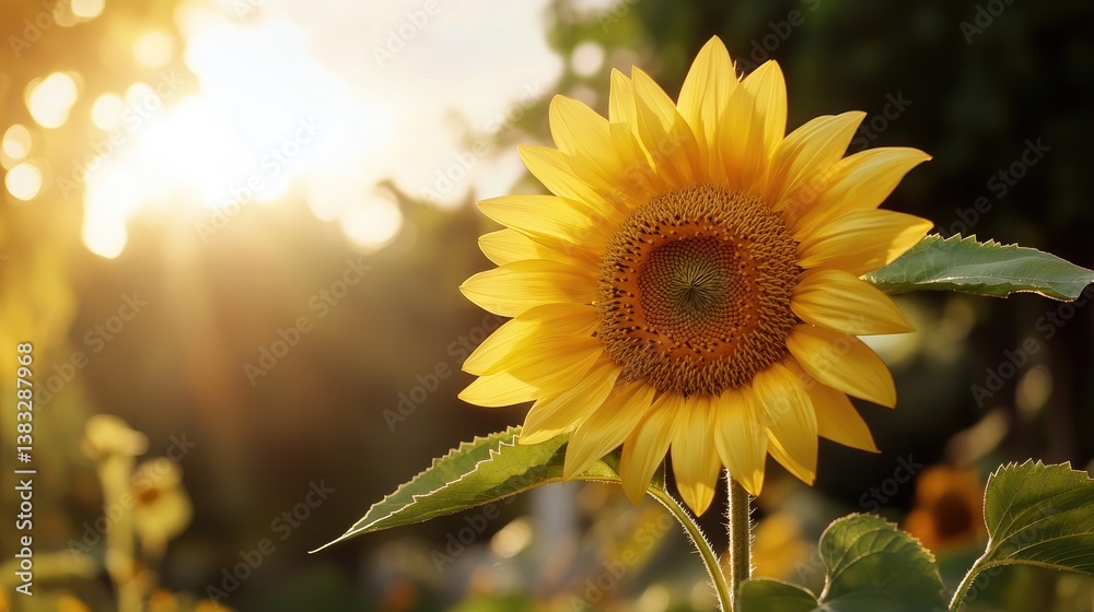 Fototapeta premium Vibrant Sunflower Blossom Radiating Beauty in Soft Evening Light