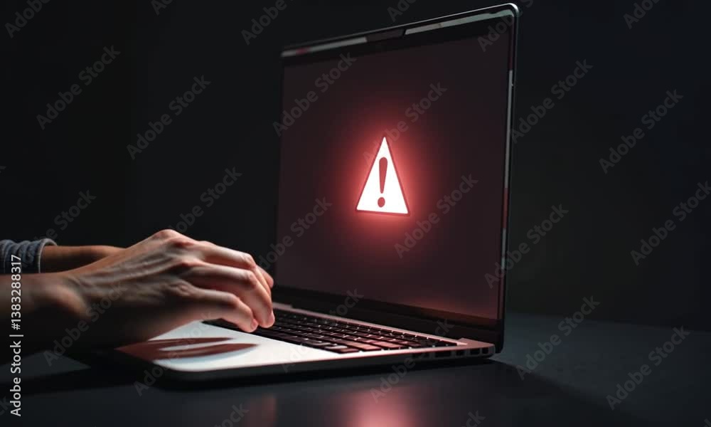 System warning hacked alert, cyberattack on computer network. Cybersecurity vulnerability, data breach, illegal connection, compromised information concept. Malicious software, virus and cybercrime.