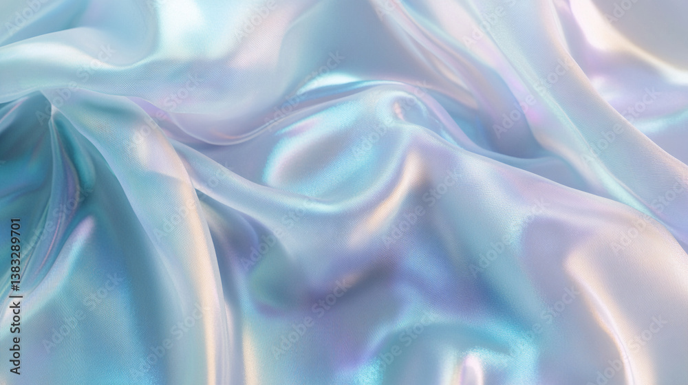 Fototapeta premium Abstract iridescent fabric with flowing waves and soft color transitions background