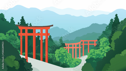 Fushimi Inari Shrine Kyoto with Red Gates in Digital Art