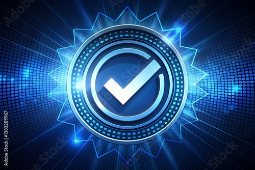 Quality Assurance and Certification Concept – Business Professional Holding Digital Approval Badge with Check-mark and Stars