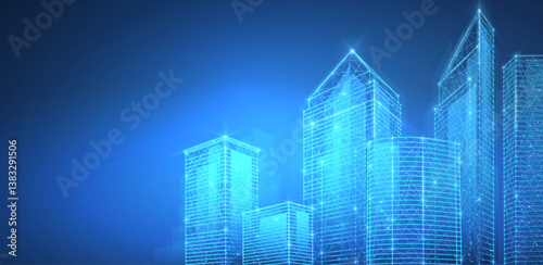 Smart city digital background. Building Technology, Futuristic Architecture.