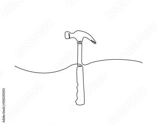 Hammer outline drawing illustration. one continuous line drawing of carpenter hammer.