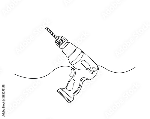 Electric hand drilling machine outline drawing illustration. one continuous line drawing of hand drilling machine.