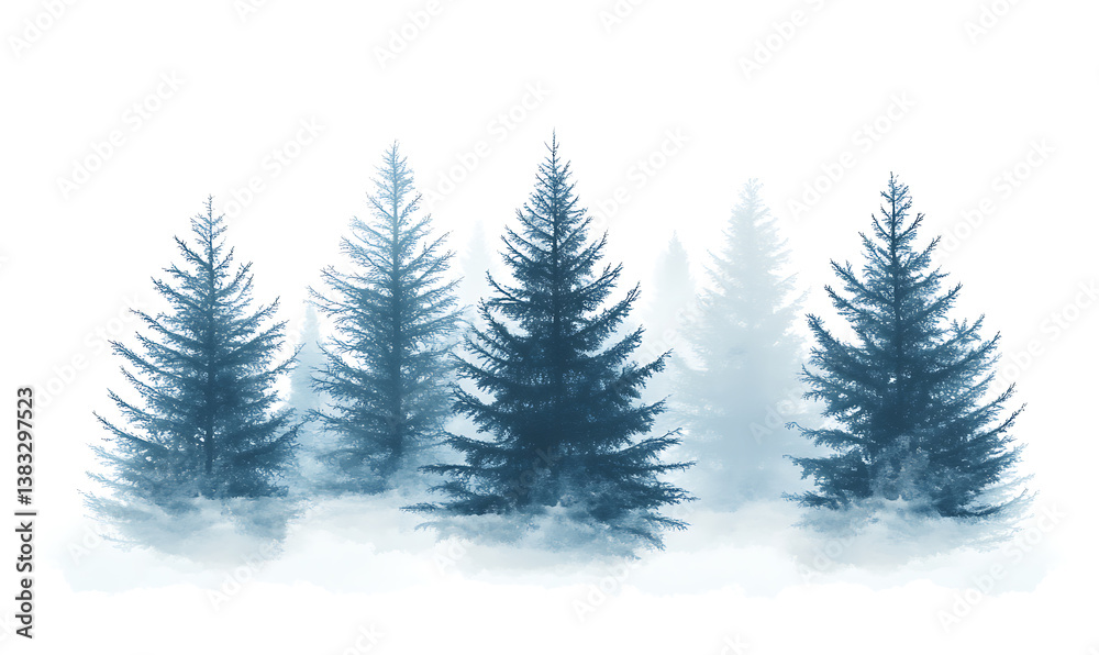 Obraz premium illustrations of various trees, leaves, grasses, and botanical elements on white background.