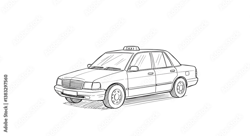 Fototapeta premium Sketch of Sedan Taxi Car Illustration Isolated on White Background