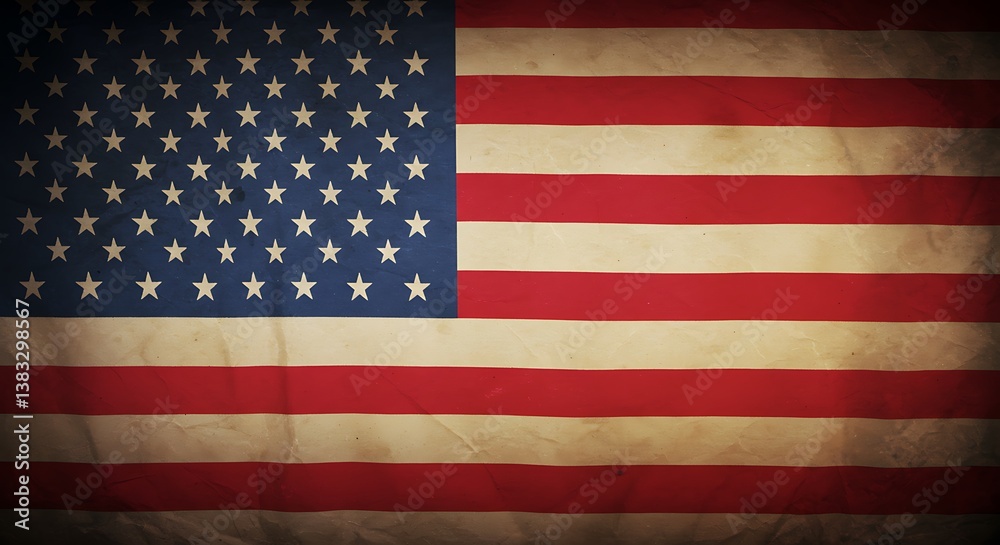 Naklejka premium A weathered American flag, a symbol of enduring patriotism and history, showcasing faded red and white stripes with a vintage texture.