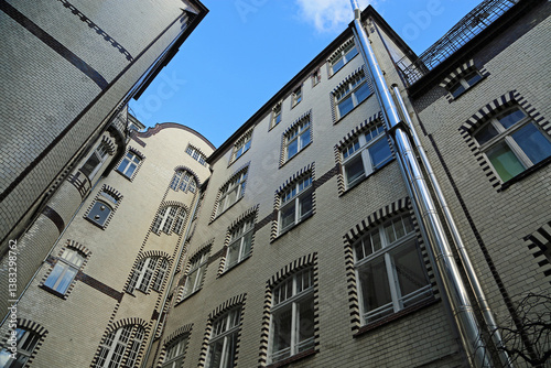 Backyard facade of Poznan tenement, Poland
