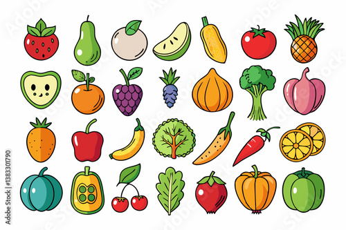 Set of Different Style Hand-Drawn fruit Vector Icons