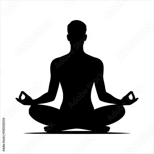 Minimalist black silhouette of a person sitting in a lotus pose