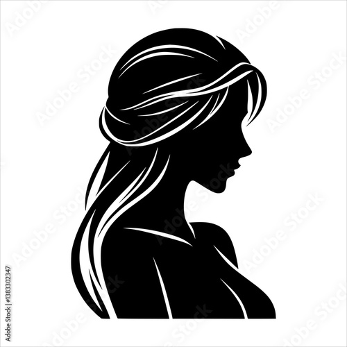 Black silhouette of a woman in profile view, minimalist vector illustration