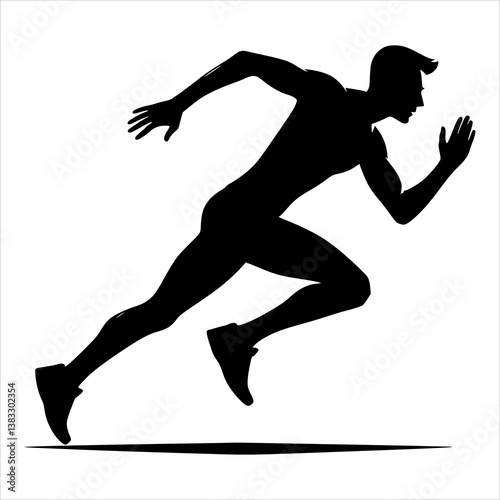Black silhouette of a running person, dynamic pose, vector flat style