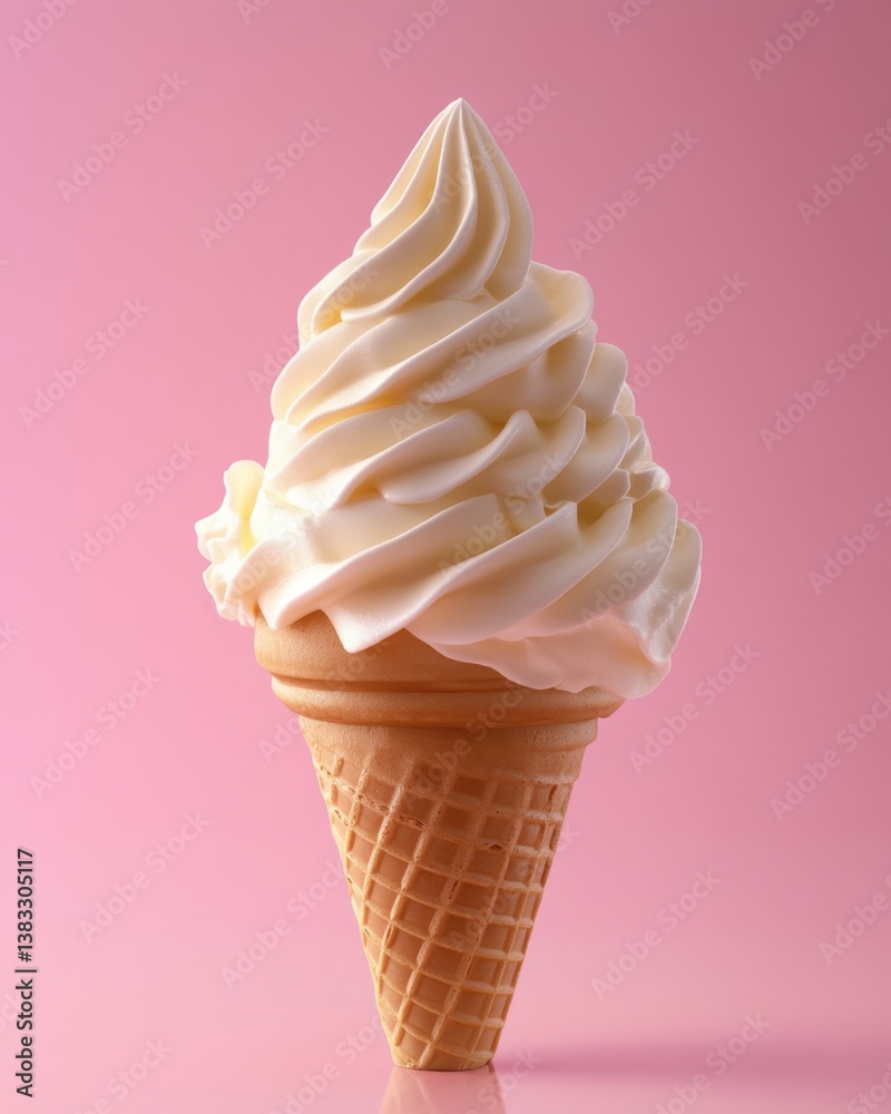 Creamy vanilla ice cream cone on a pink background creating a sweet and inviting dessert scene perfect for summer treats and joyful moments Creamy vanilla ice cream cone on a pink background creating a sweet and inviting dessert scene perfect for summer treats and joyful moments
