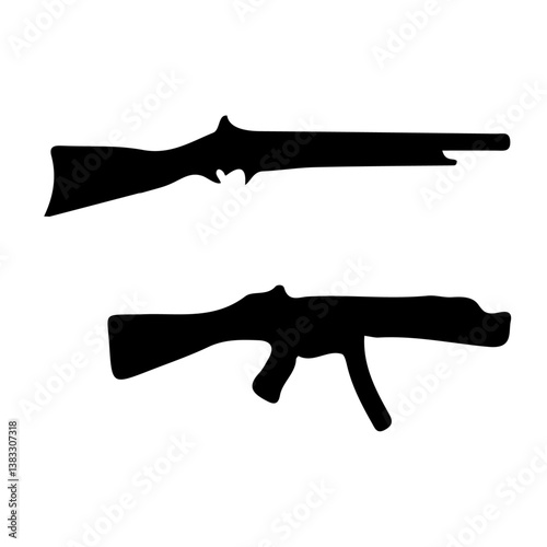 Hand holding a gun with a rifle and pistol in a military setting