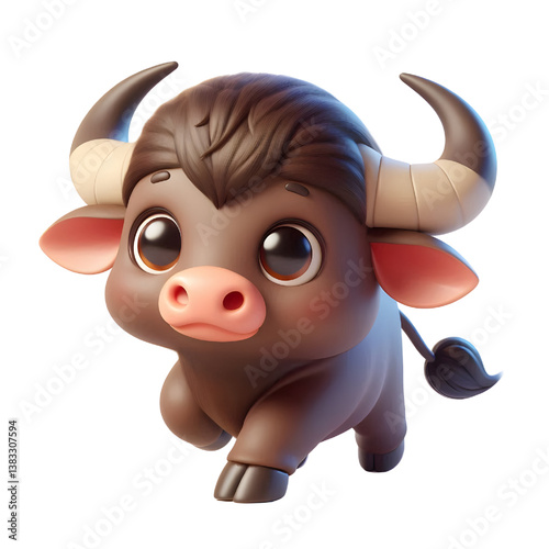 Cute 3d buffalo isolated on white background