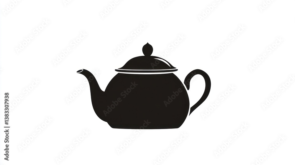 Simple black teapot illustration, white background, kitchenware, tea time Simple black teapot illustration, white background, kitchenware, tea time