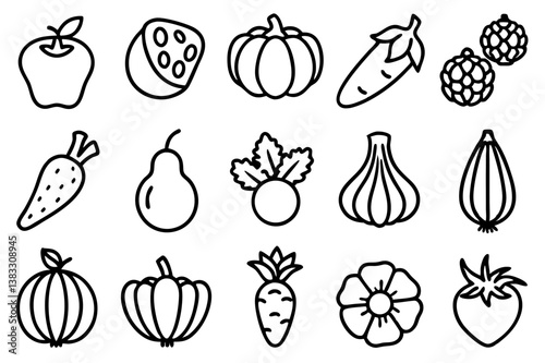 Set of Food Vector Icons in Different Styles on White Background