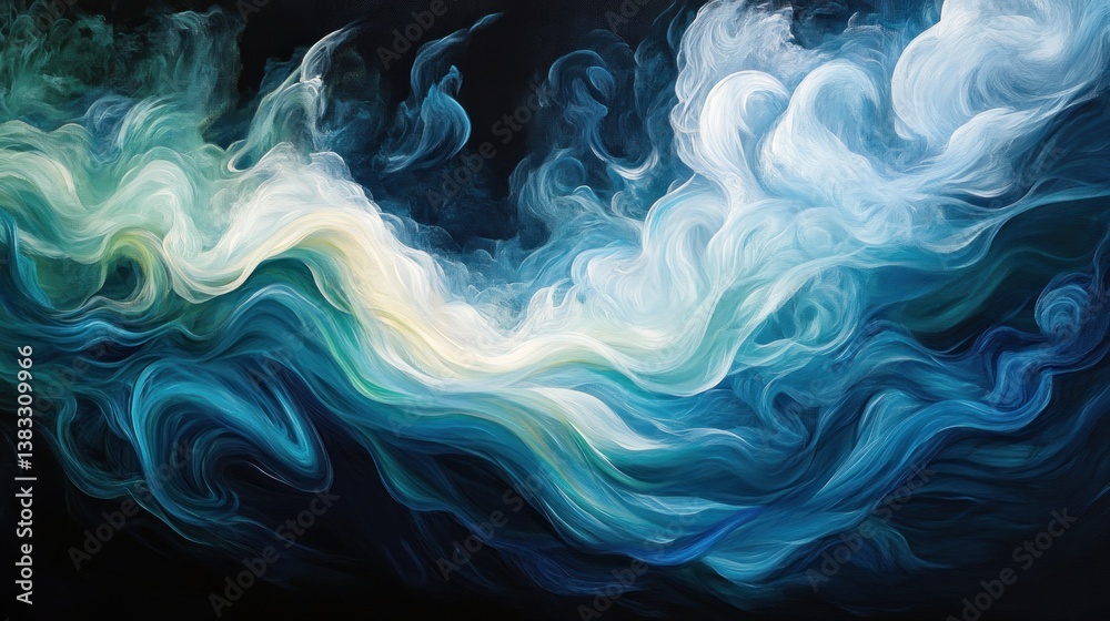 Abstract swirling patterns in shades of blue and white on a dark background. Abstract swirling patterns in shades of blue and white on a dark background.