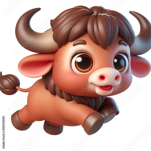 Cute 3d buffalo isolated on white background