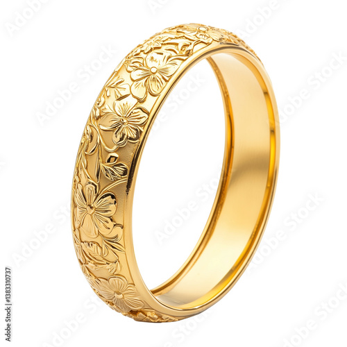 Burmese gold bangle with embossed floral design