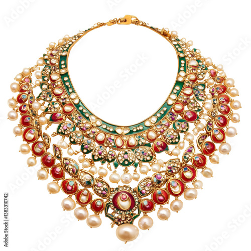 Obraz na płótnie Bridal kundan necklace set with layered pearls and colorful enamel w salonie