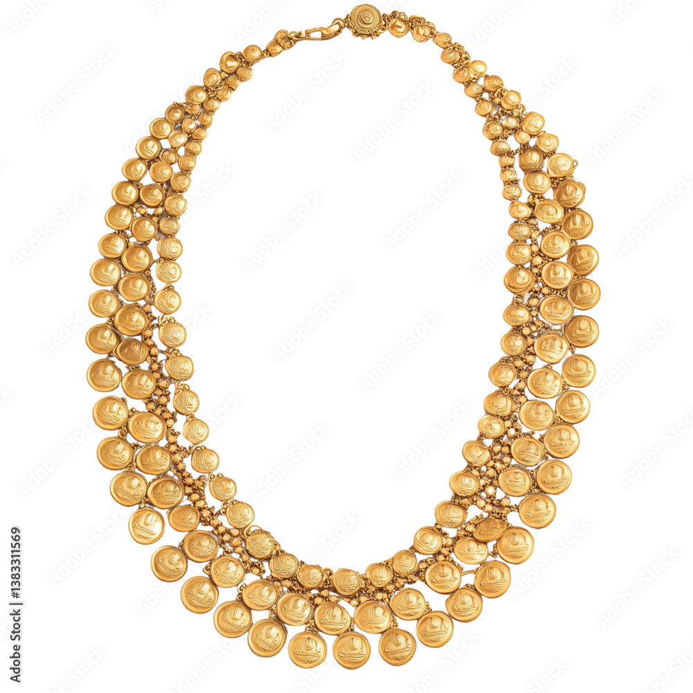 Obraz premium Kasu mala gold necklace with layered coin design from South India