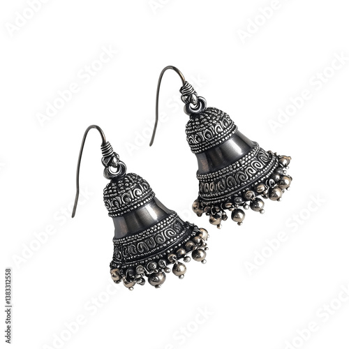 Traditional oxidized jhumka earrings with hanging beads