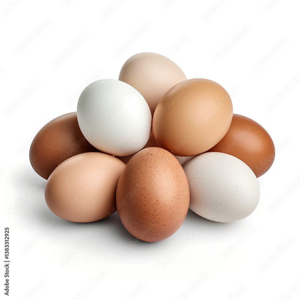 Variety of Fresh Eggs: A collection of fresh, natural eggs in diverse colors and textures, ready for culinary use, a symbol of health and nutrition. Variety of Fresh Eggs: A collection of fresh, natural eggs in diverse colors and textures, ready for culinary use, a symbol of health and nutrition.