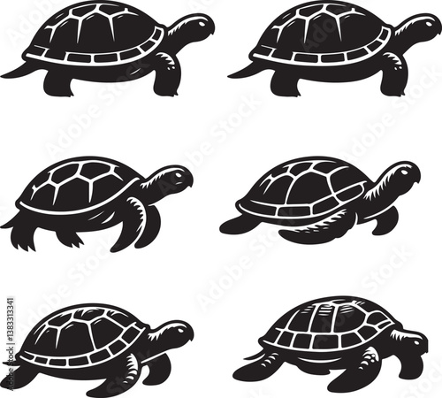a sat of trutle block and white silhouette victor isolated on the white background