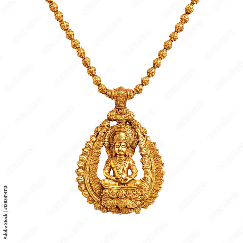 Temple style gold necklace with Lakshmi idol pendant
