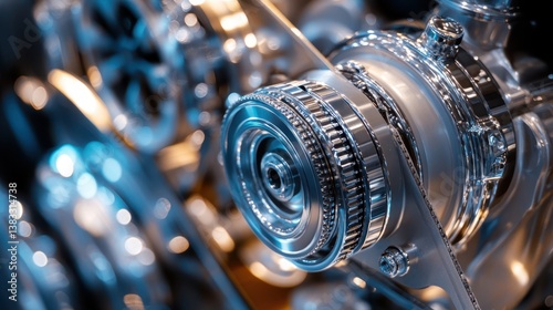 Modern car engines are showcased against a grey background, highlighting their sleek, advanced design and intricate details. photo