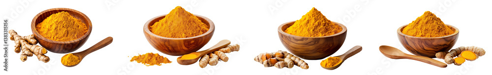 An eliment set of Finely dried Turmeric (Curcuma longa Linn) powder in a wooden bowl and spoon with rhizome (root) isolated on white background PNG ,
An eliment set of Finely dried Turmeric (Curcuma longa Linn) powder in a wooden bowl and spoon with rhizome (root) isolated on white background PNG ,