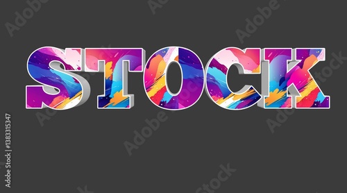 Colorful Stock Text Graphic Design with Vibrant Abstract Patterns