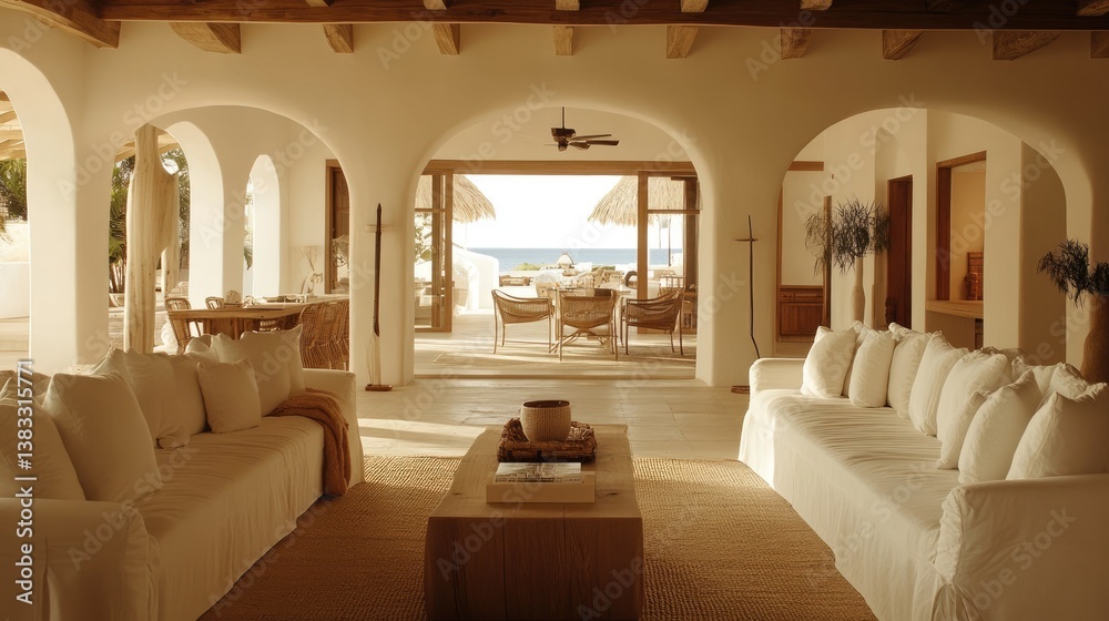 A coastal-inspired lounge with oversized open archways and a relaxed setting. A coastal-inspired lounge with oversized open archways and a relaxed setting.
