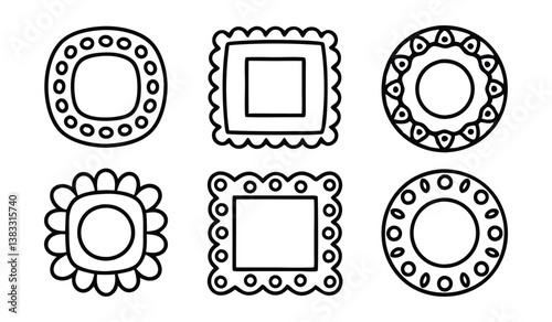hand drawn circle doodle sketch frame set isolated