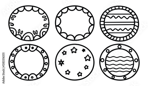 hand drawn circle doodle sketch frame set isolated