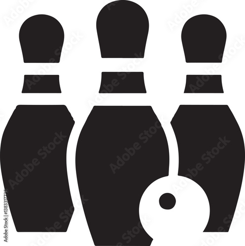 A vector illustration of a black bowling set with white balls against a white background.