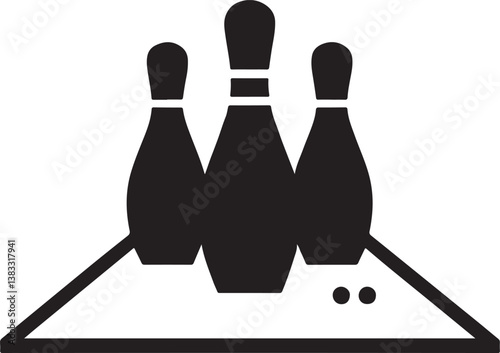 A vector illustration of a black bowling set with white balls against a white background.