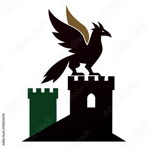 A griffin perched atop a castle tower