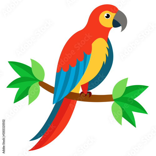 A vibrant macaw perched on a rainforest branch