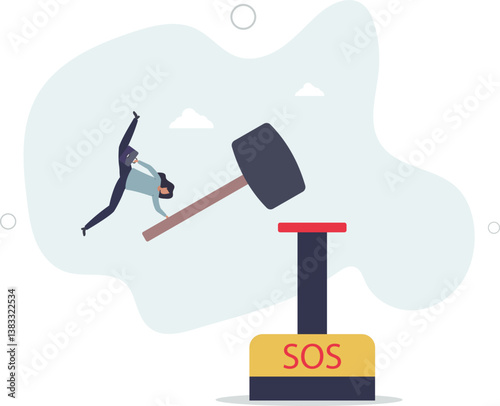 SOS call for business help, emergency support needed in economic crisis or signal for financial stock market crash concept.flat character life .
