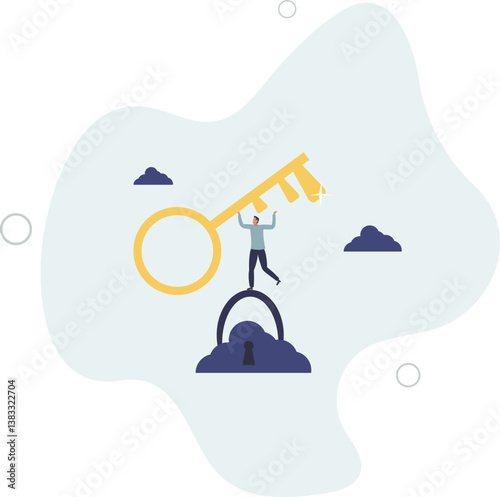 Cloud security system to protect information for remote work, secure shield technology fore safety access online company server.flat character life .