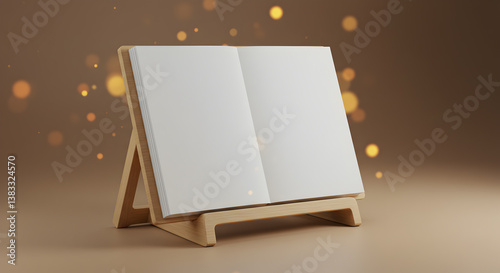 Minimalist Cookbook Stand With An Open Blank Page And Bokeh Lights