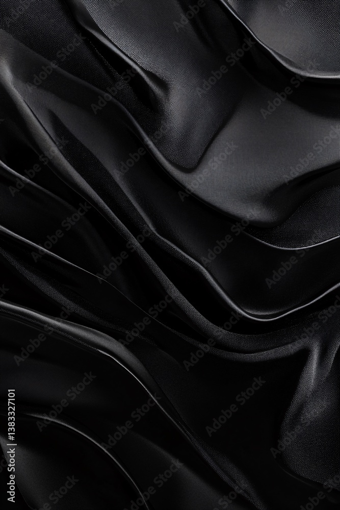 Obraz premium Black satin fabric forming dramatic waves background