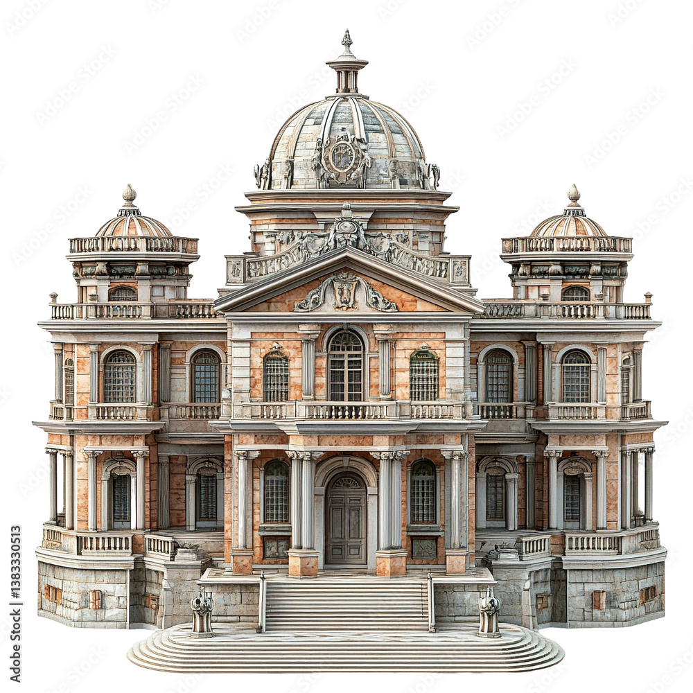 Fototapeta premium 3D front view illustration of the Casa da Moeda Brazil monument isolated on a white transparent background