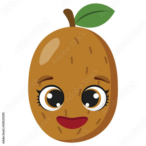 Happy  kiwi fruit character with big shiny eyes and leaf on top, great for kids products, fruit packaging, and healthy lifestyle materials
