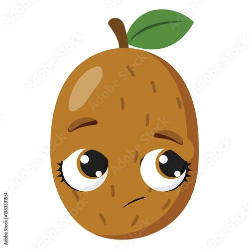 Sad kiwi fruit with big shiny eyes and thoughtful expression ideal for emotional food design health themes children content and educational materials