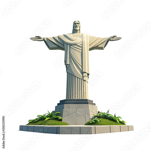 3D front view illustration of the Hermitages of Rio de Janeiro Brazil monument isolated on a white transparent background