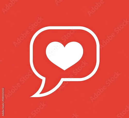 Red speech bubble with a heart symbol inside, representing love, communication, and positive emotions in social media and messaging