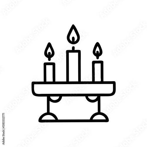 Candle altar with three flames in minimalist line art style  